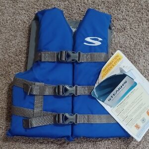 Stearns Blue Life Vest Jacket Ski Child Youth 50 - 90 Pounds Flotation Nwt Gray